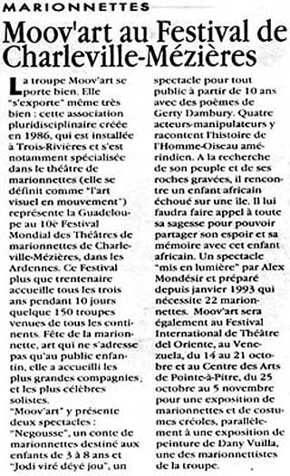 Presse festival mondial des théâtres de marionnettes (France Antilles)